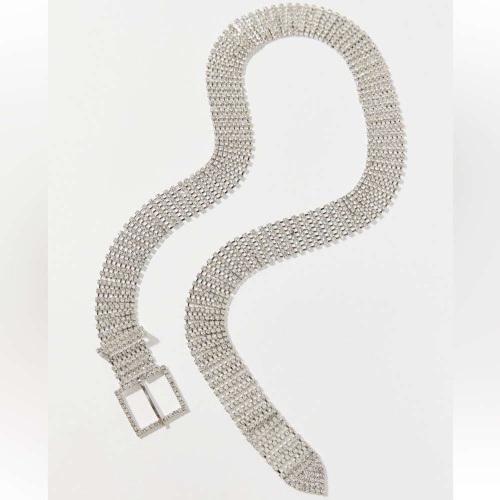NWT! Urban Outfitters Rhinestone Buckle Belt in Silver - M